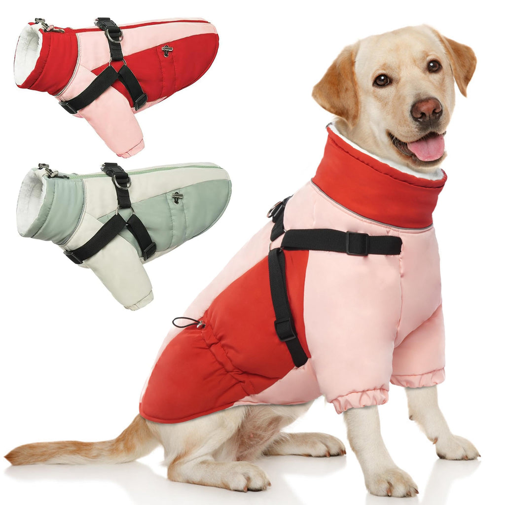 Fleece-Lined Winter Dog Coat with Built-In Harness