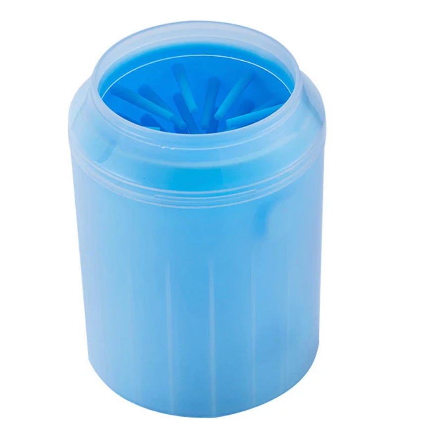 Blue silicone dog paw cleaner cup