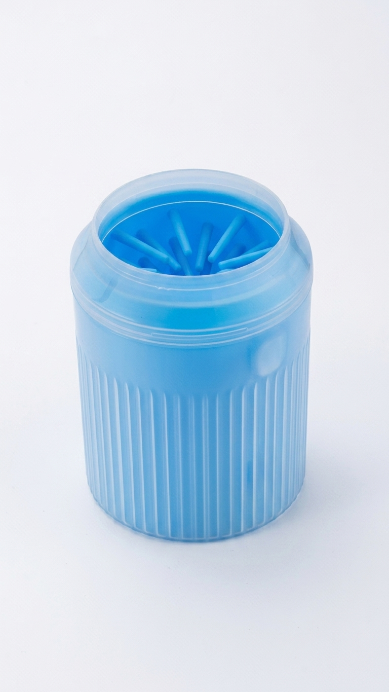 Blue silicone dog paw cleaner cup lifestyle image