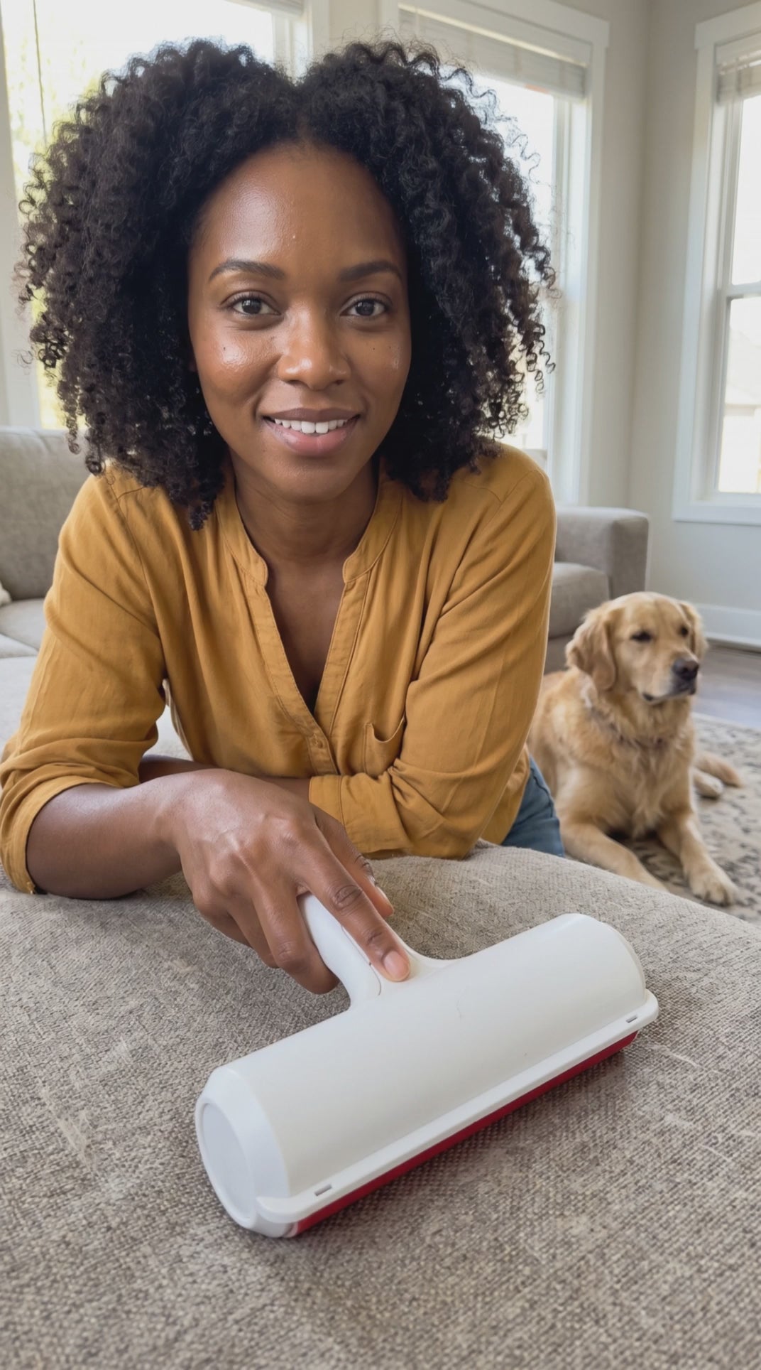 Supporting product-use video — reusable pet hair remover roller demonstration