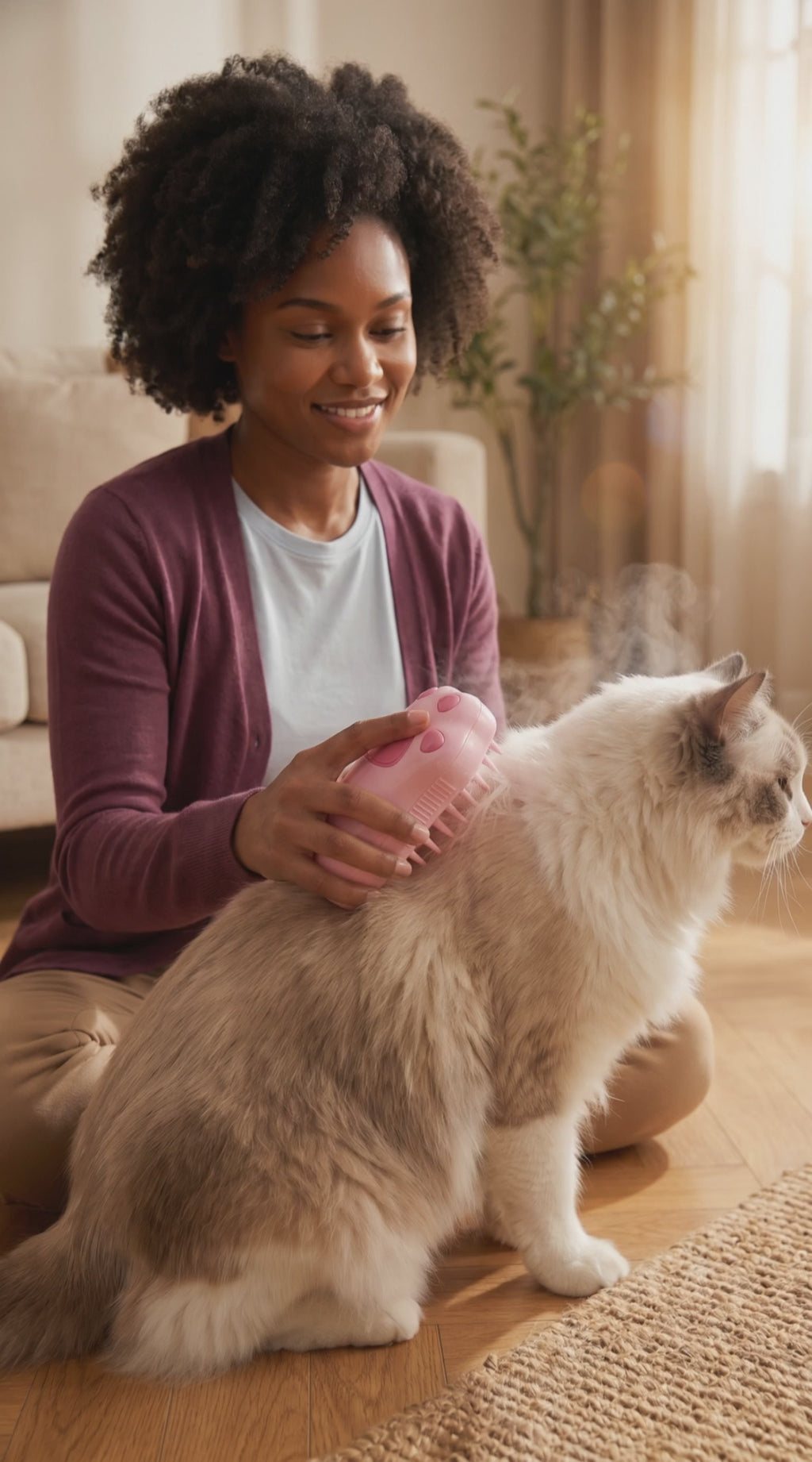 Primary product-use video — Steamy Cat Brush grooming a cat